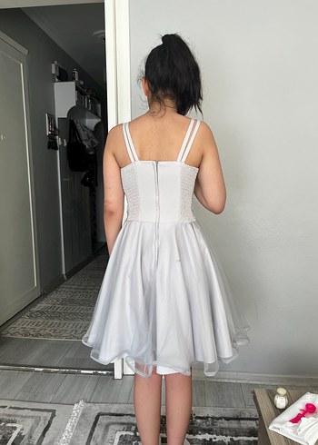 Gri İnce askılı Midi Abiye Elbise - Görsel 2