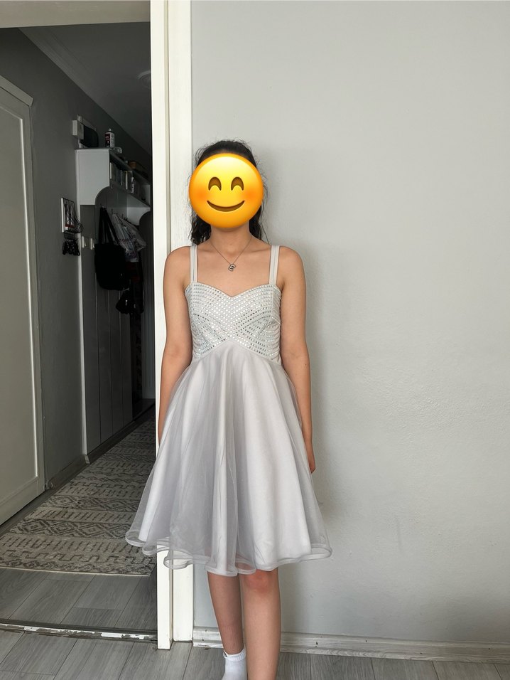 Gri İnce askılı Midi Abiye Elbise - Görsel 4