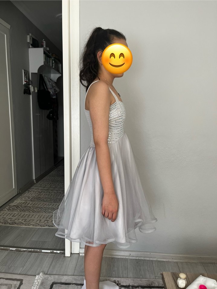 Gri İnce askılı Midi Abiye Elbise - Görsel 3