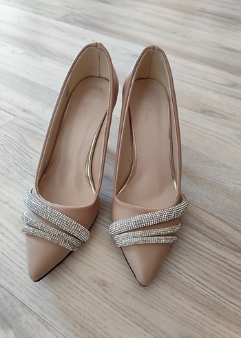 Bej Stiletto Kadın Abiye Ayakkabı