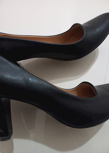 Siyah  deri Kadın Ofis Topuklu Ayakkabı - Görsel 4