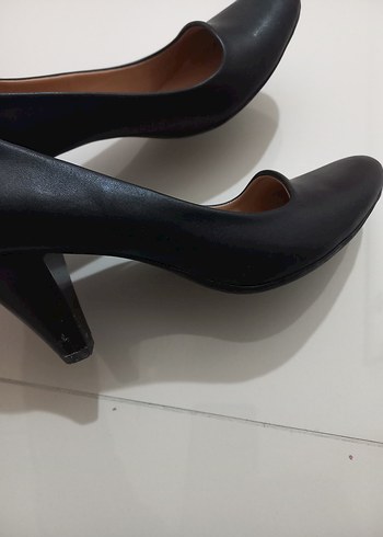 Siyah  deri Kadın Ofis Topuklu Ayakkabı - Görsel 3