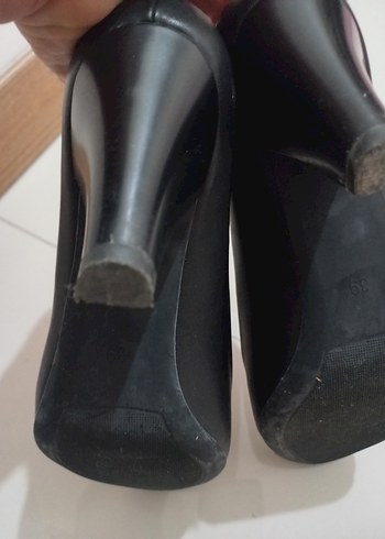 Siyah  deri Kadın Ofis Topuklu Ayakkabı - Görsel 5