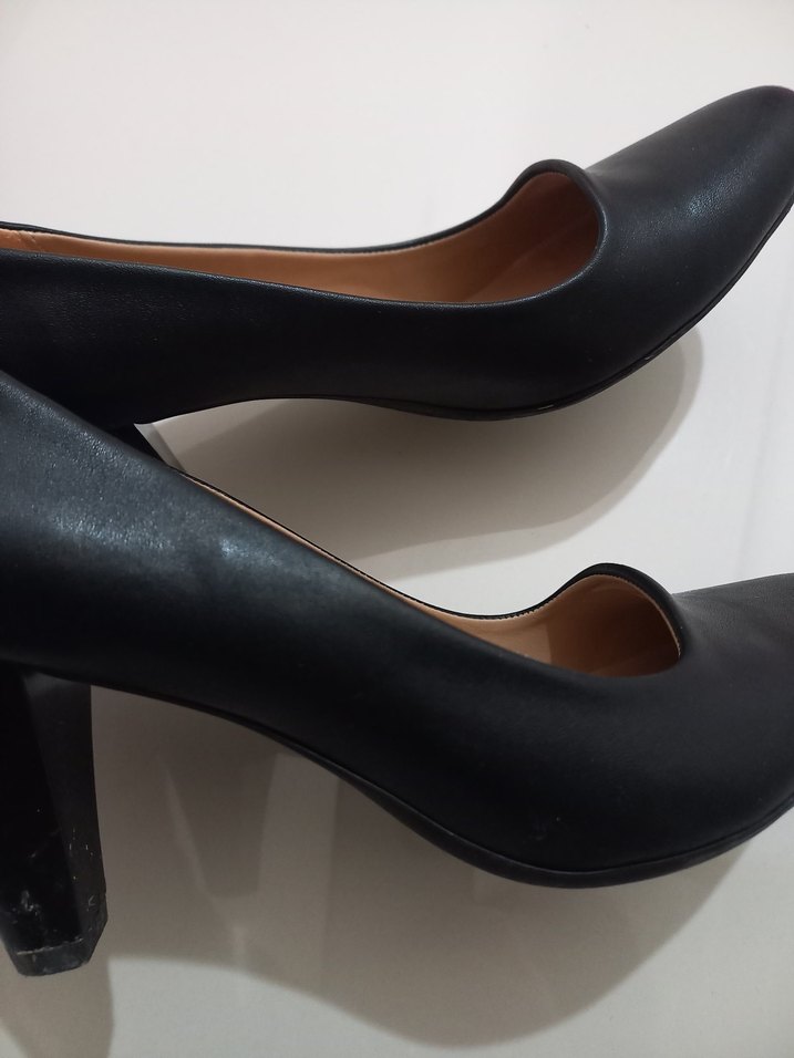 Siyah  deri Kadın Ofis Topuklu Ayakkabı - Görsel 4