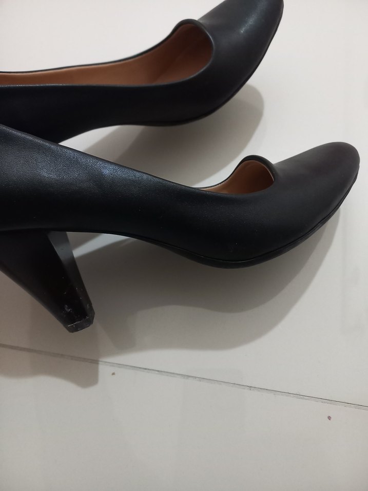 Siyah  deri Kadın Ofis Topuklu Ayakkabı - Görsel 3