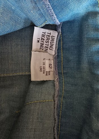 42 Beden Kadın Mavi Denim Pilili Midi Etek