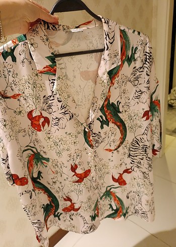 Bohem Çok Renkli Yılan Desenli V Yaka Gömlek - Görsel 6