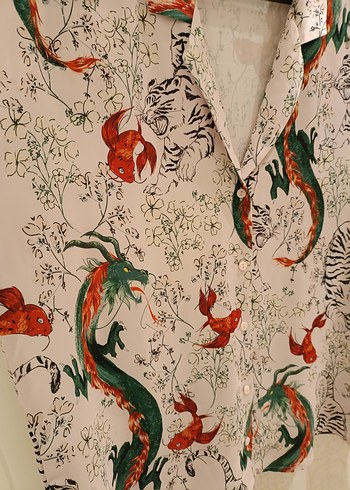 Bohem Çok Renkli Yılan Desenli V Yaka Gömlek - Görsel 2