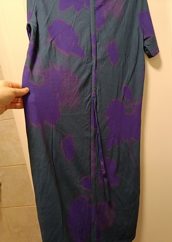 Mor Tonlarda Batik Desenli Midi Elbise - Görsel 5