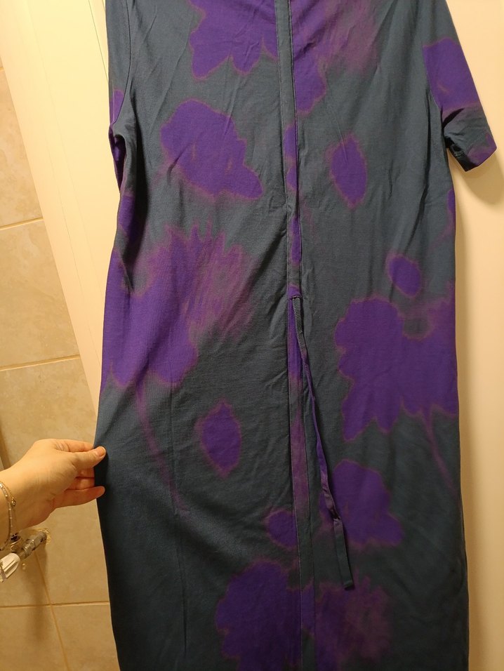 Mor Tonlarda Batik Desenli Midi Elbise - Görsel 4