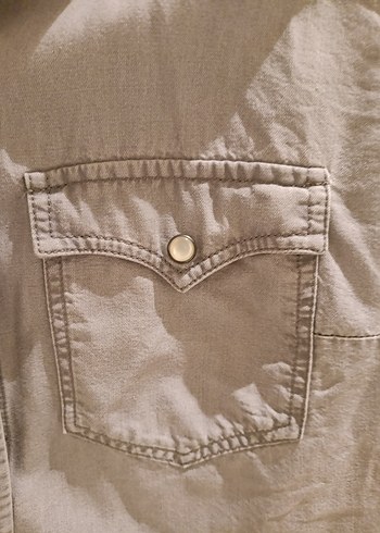 Uzun Kollu Gri Pamuklu Gömlek - Görsel 2