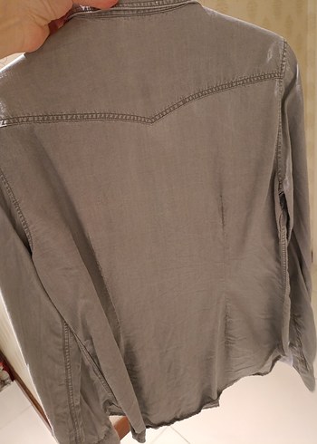 Uzun Kollu Gri Pamuklu Gömlek - Görsel 3