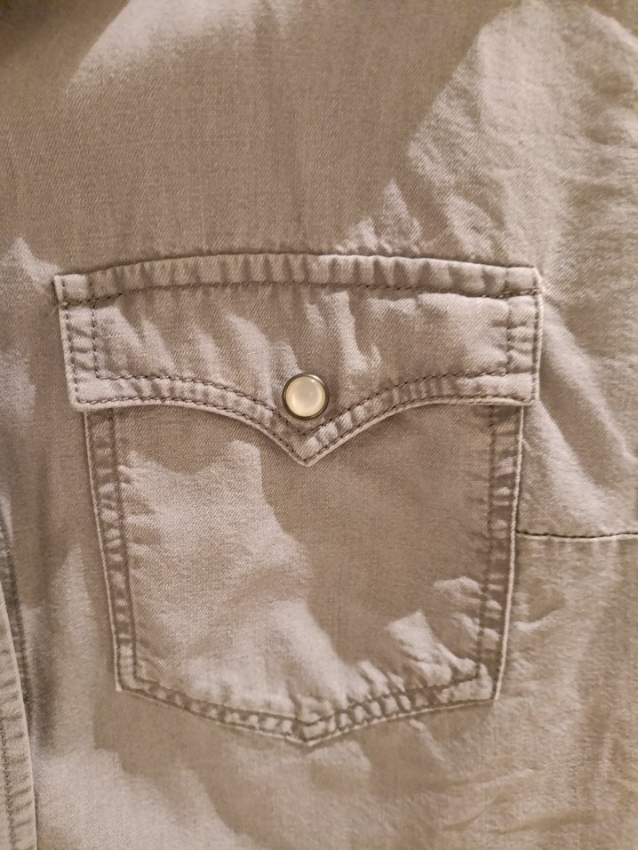 Uzun Kollu Gri Pamuklu Gömlek - Görsel 2