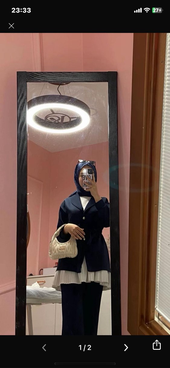 Lacivert Midi Denim Kadın Ceket takımı - Görsel 2