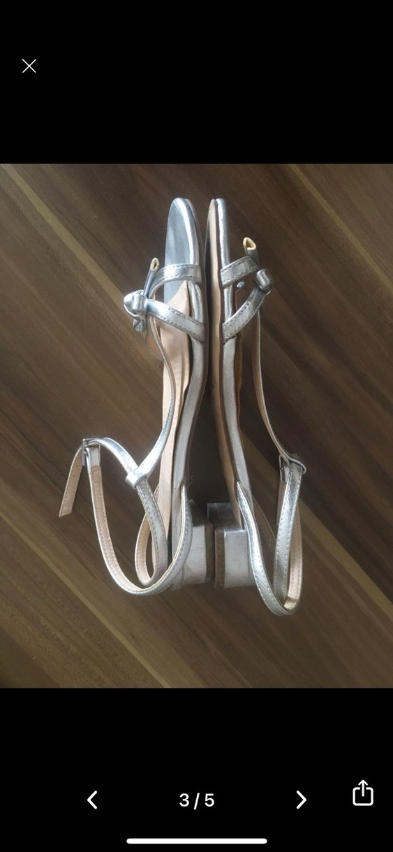 H&M Gümüş Renk Kısa Topuklu Kadın Abiye Ayakkabı - Görsel 2