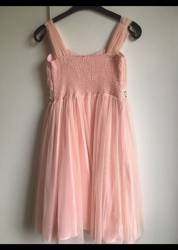 Somon rengi Askılı Kız Elbisesi - Görsel 2