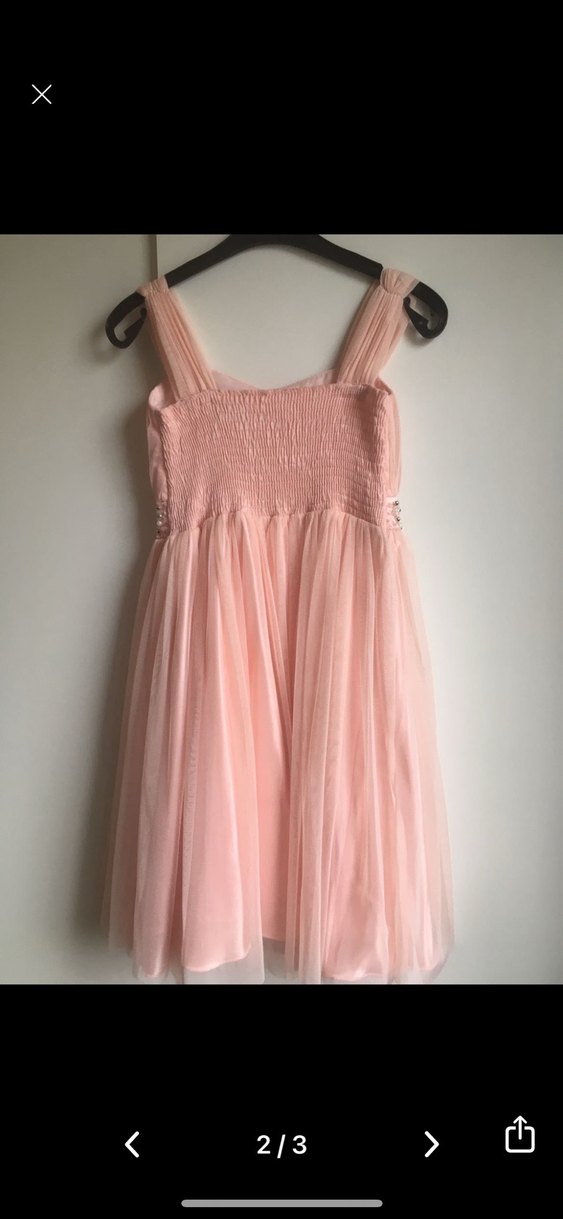 Somon rengi Askılı Kız Elbisesi - Görsel 2