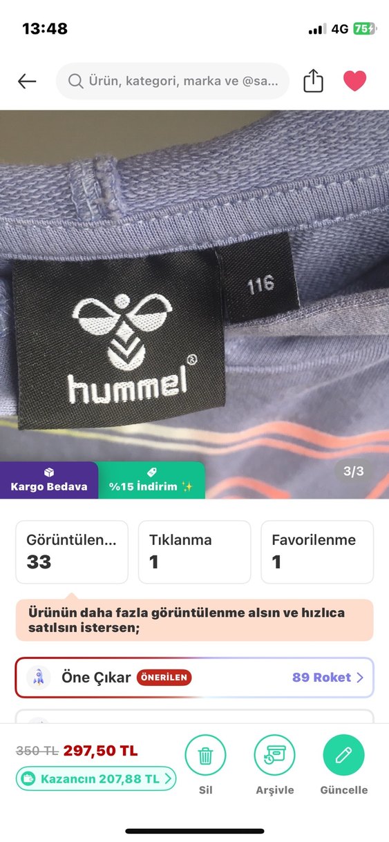 Hummel 6 yaş Kapüşonlu Sweatshirt - Görsel 3