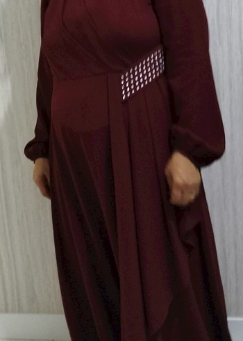 Diğer Bordo Uzun Kollu Abiye Elbise