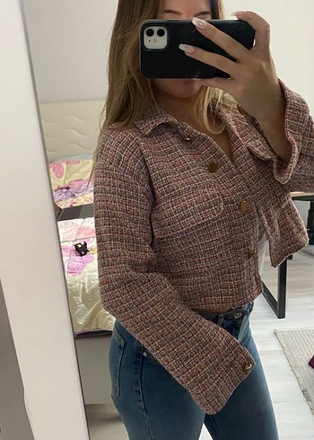 xs Beden pembemsi crop mevsimlik ceket