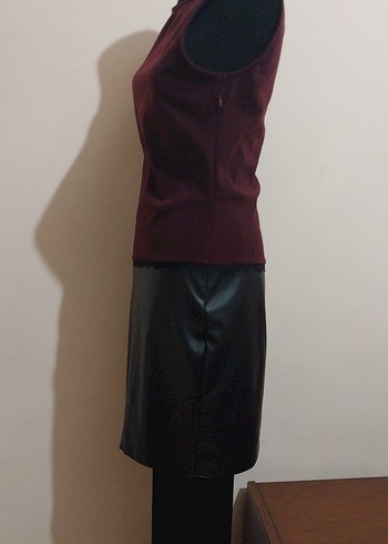 Bordo Süet Drapeli Kalem elbise - Görsel 5