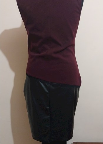 Bordo Süet Drapeli Kalem elbise - Görsel 4