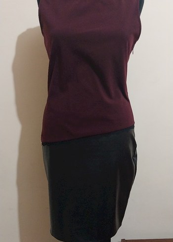 Bordo Süet Drapeli Kalem elbise - Görsel 2