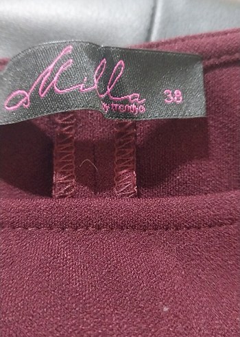 Bordo Süet Drapeli Kalem elbise - Görsel 8