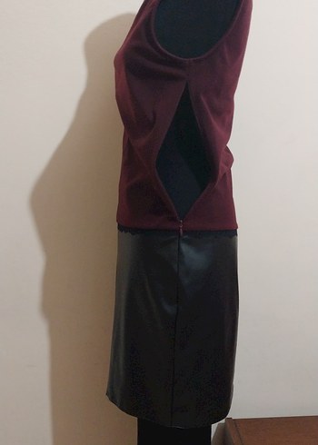 Bordo Süet Drapeli Kalem elbise - Görsel 6