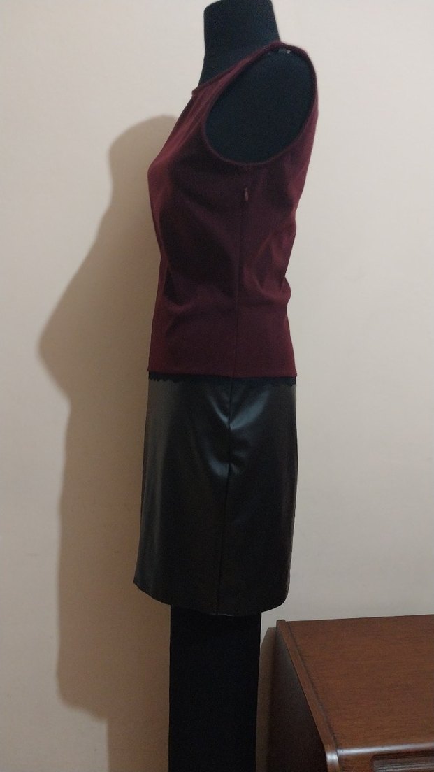 Bordo Süet Drapeli Kalem elbise - Görsel 5