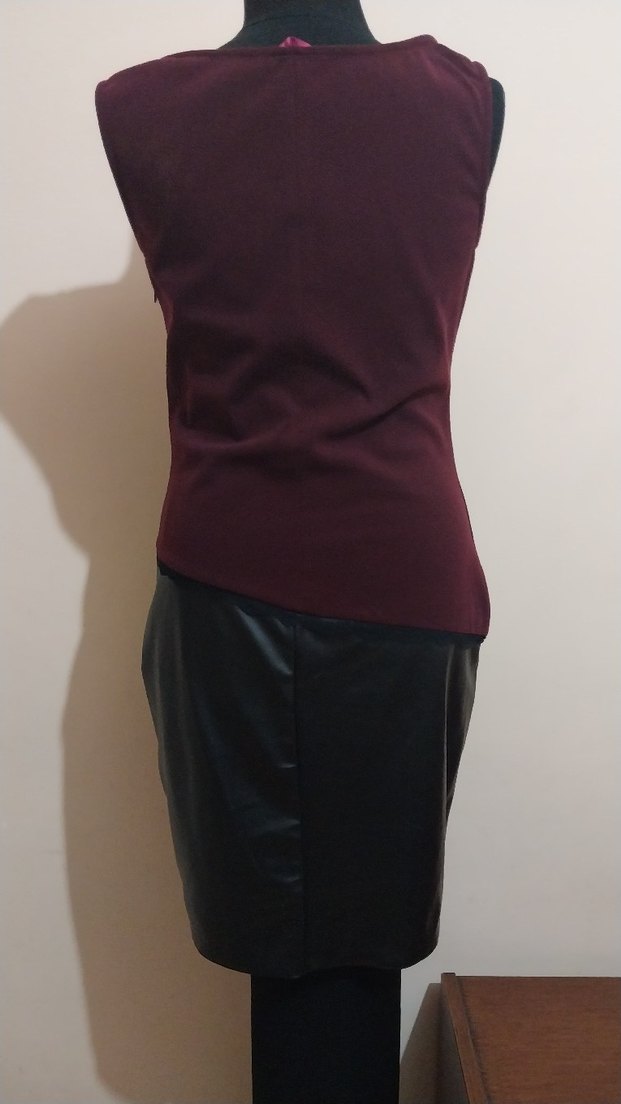 Bordo Süet Drapeli Kalem elbise - Görsel 4