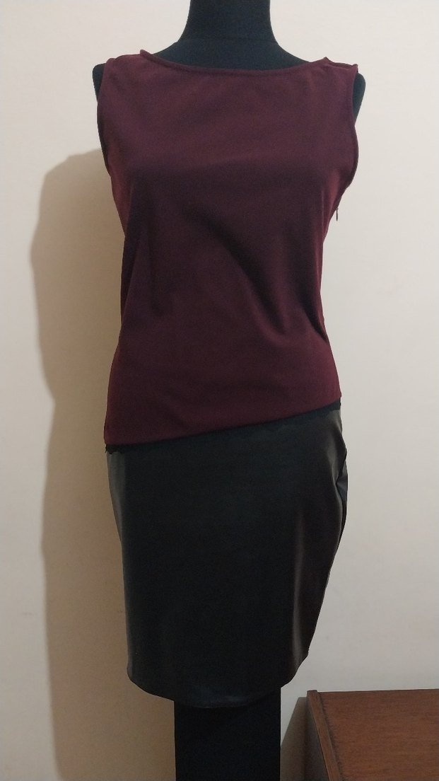 Bordo Süet Drapeli Kalem elbise - Görsel 2