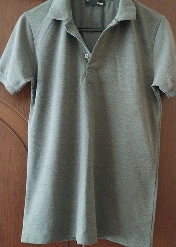 Gri Kısa Kollu Keten Polo Tişört - Görsel 2