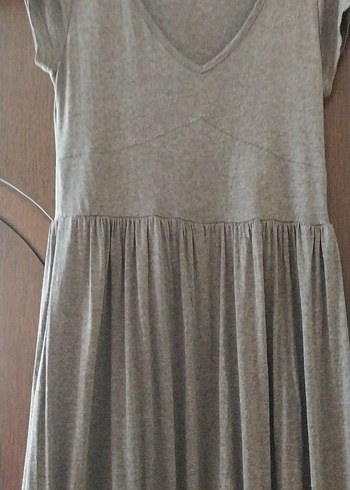 Gri V Yakalı Midi Hamile Elbisesi - Görsel 2