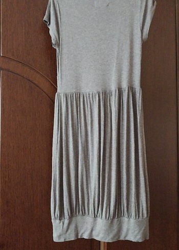 Gri V Yakalı Midi Hamile Elbisesi - Görsel 4