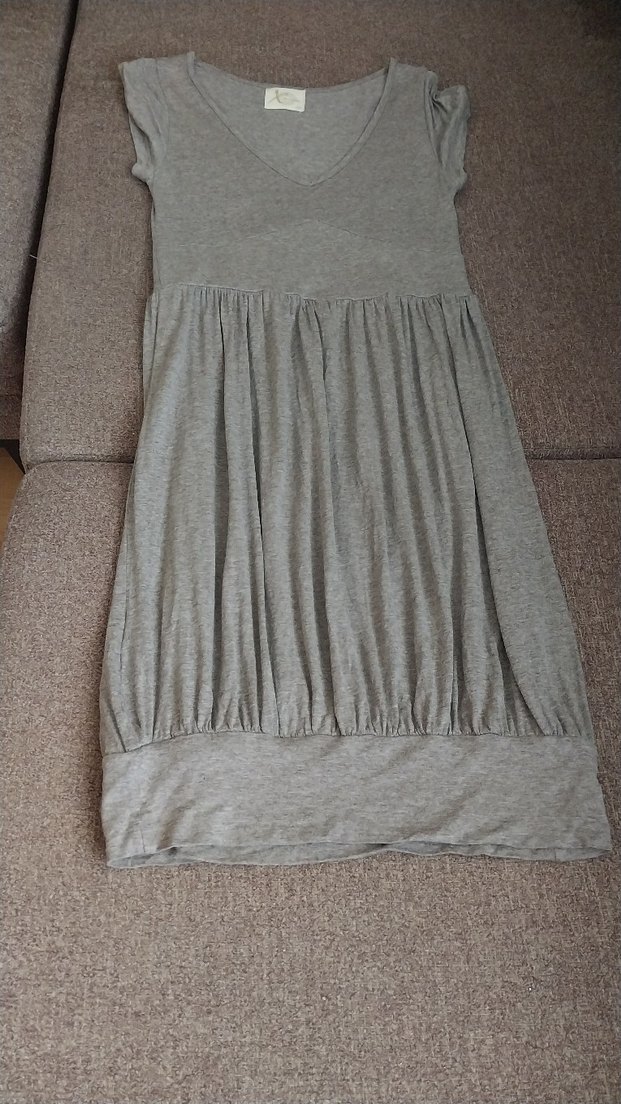 Gri V Yakalı Midi Hamile Elbisesi - Görsel 3