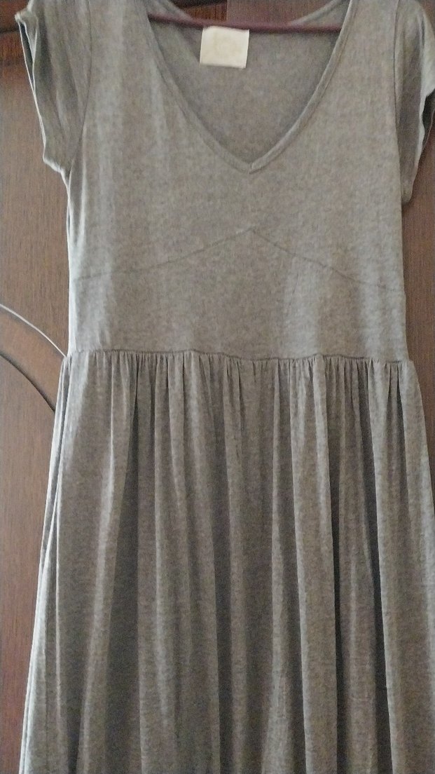 Gri V Yakalı Midi Hamile Elbisesi - Görsel 2