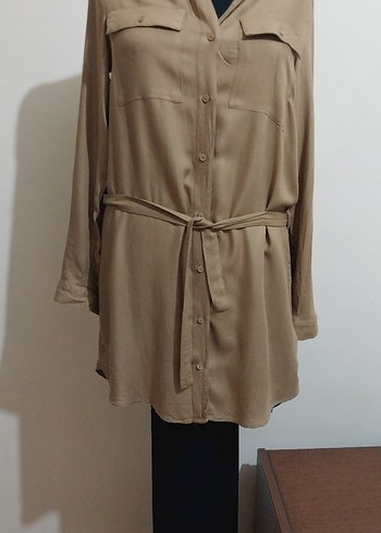 H&M Bej Uzun Gömlek elbise