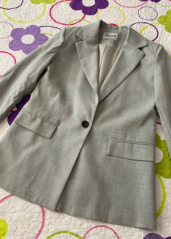 Gri Düğmeli Kadın Blazer Ceket
