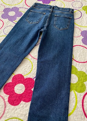 38 Beden Renkli Bağlamalı Midi Mavi Kadın Denim Pantolon