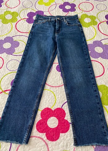 Renkli Bağlamalı Midi Mavi Kadın Denim Pantolon