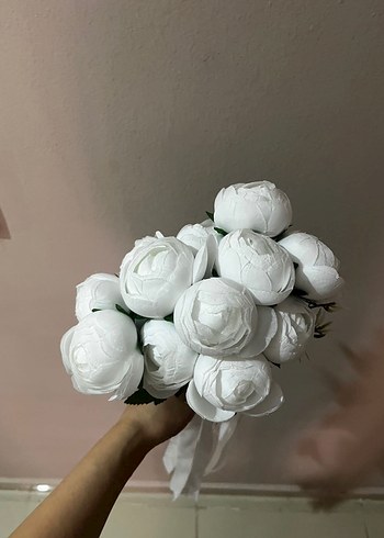 Gelinlik Dantel Detaylı Beyaz Bohem Gelin Buketi