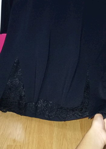 s Beden Siyah Kadın Uzun Kollu Triko Elbise dantel detaylı