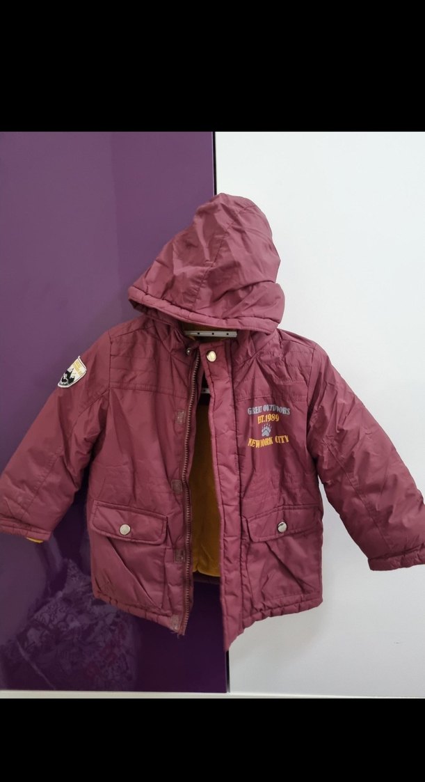 Bordo Kapüşonlu Erkek Çocuk Mont - Görsel 2