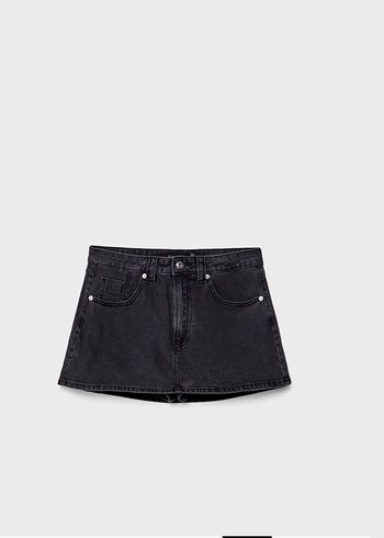 Stradivarius D62 Siyah Denim Mini Etek Şortlu