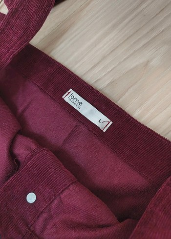 Bordo Süet Midi Düğmeli çizgili kadife Elbise - Görsel 3