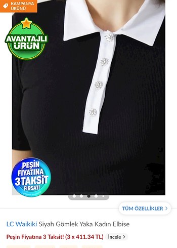 LC Waikiki Siyah Gömlek Yaka Kadın Elbise - Görsel 2