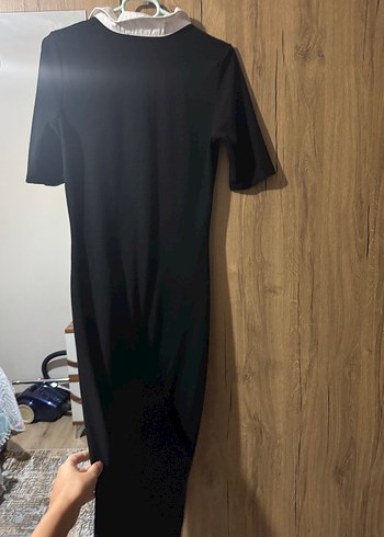 LC Waikiki Siyah Gömlek Yaka Kadın Elbise - Görsel 4