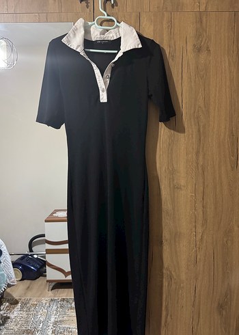 LC Waikiki Siyah Gömlek Yaka Kadın Elbise - Görsel 3