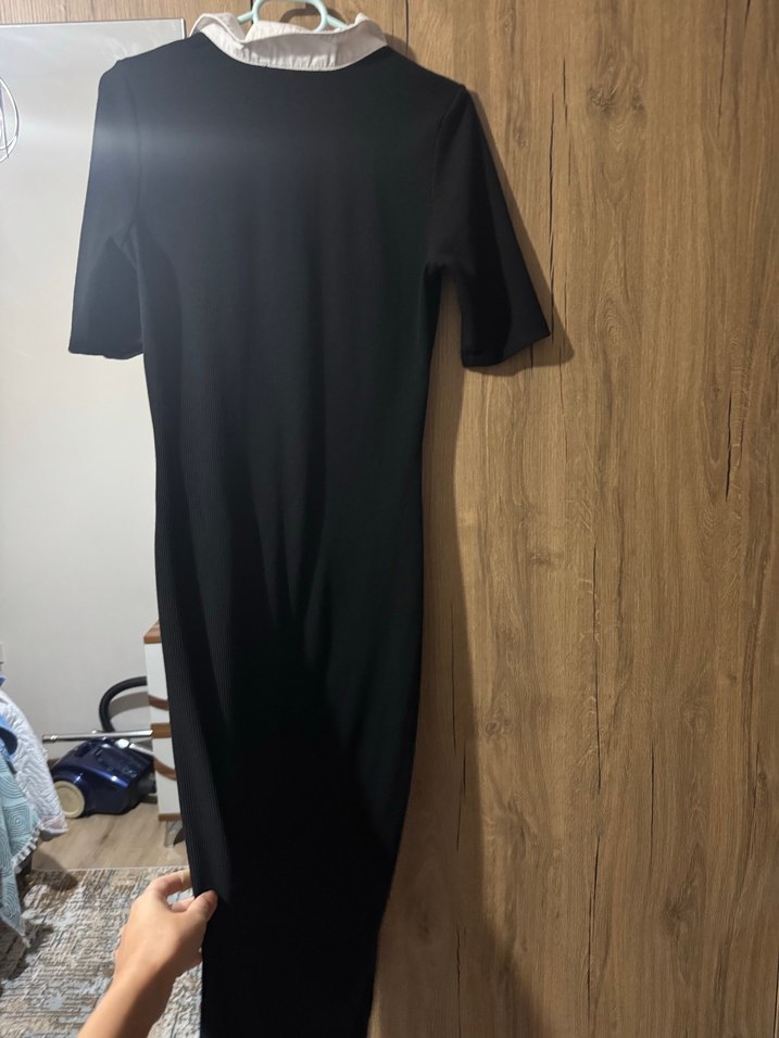 LC Waikiki Siyah Gömlek Yaka Kadın Elbise - Görsel 4